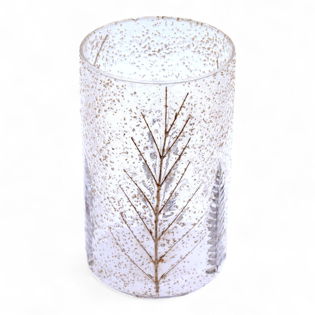 Portavelas de Vidrio floral natural - Jarrón alto - pino (19x11cm)