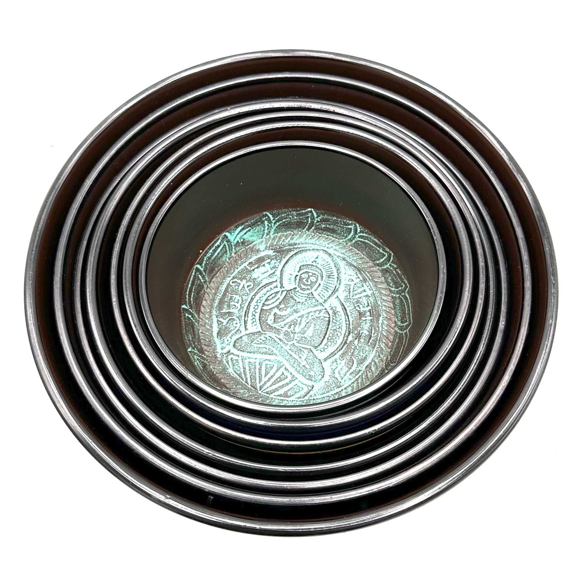 Juego grande de siete cuencos tibetanos para chakras (19,5-35 cm)( Aprox 18 kg )