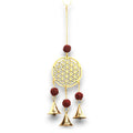 Campanas Indias - Flor de la Vida de Latón con Cuentas de Rudraksha - 3 Campanas - 6x27cm