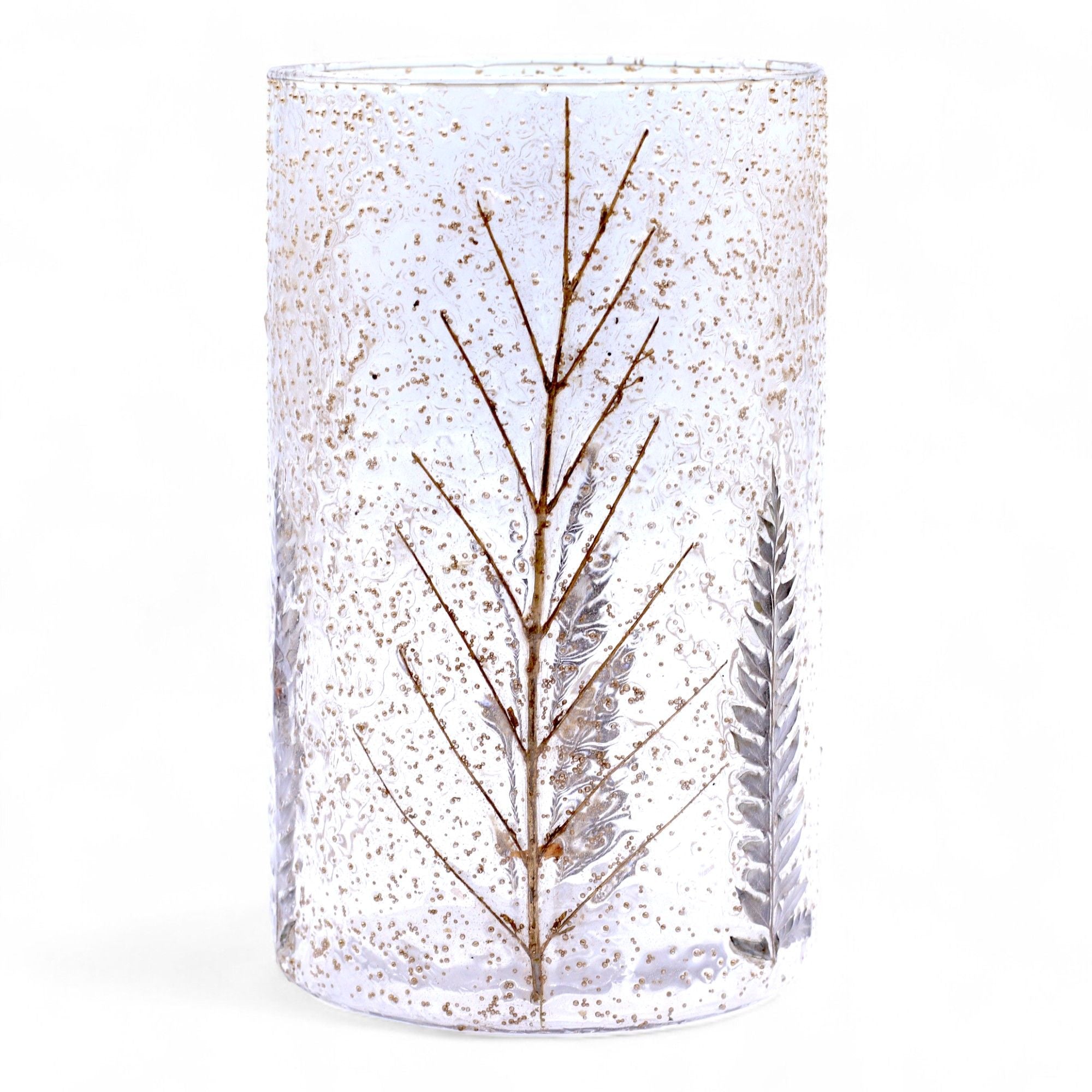 Portavelas de Vidrio floral natural - Jarrón alto - pino (19x11cm)