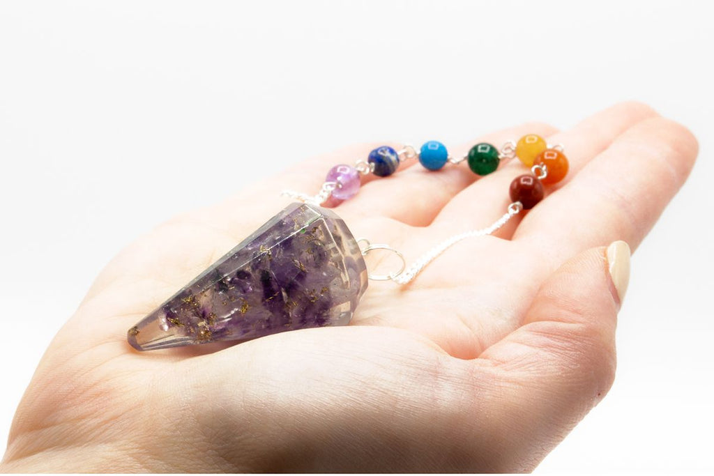 Péndulo de chakra del Poder de orgonita - Amatista