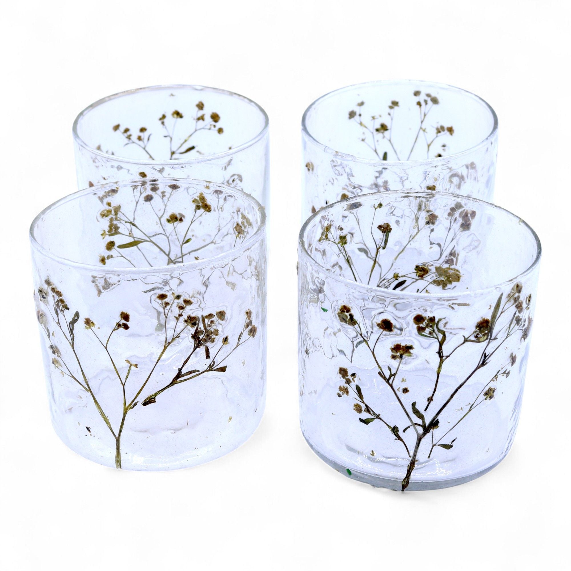 Portavelas recto de Vidrio floral natural - Margarita  - (8x8 cm)