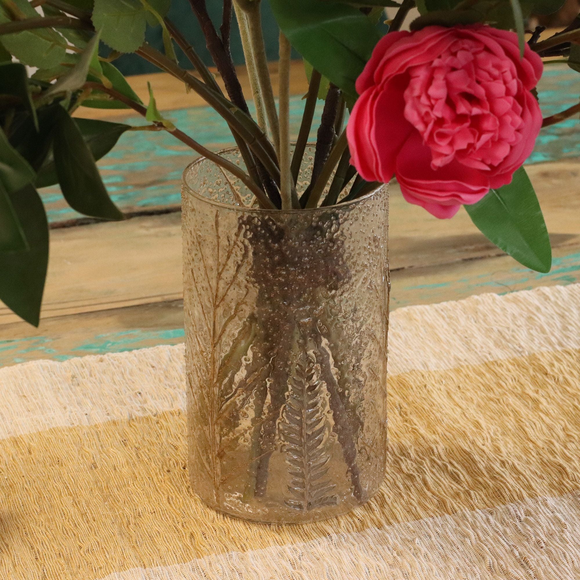 Portavelas de Vidrio floral natural - Jarrón alto - pino (19x11cm)