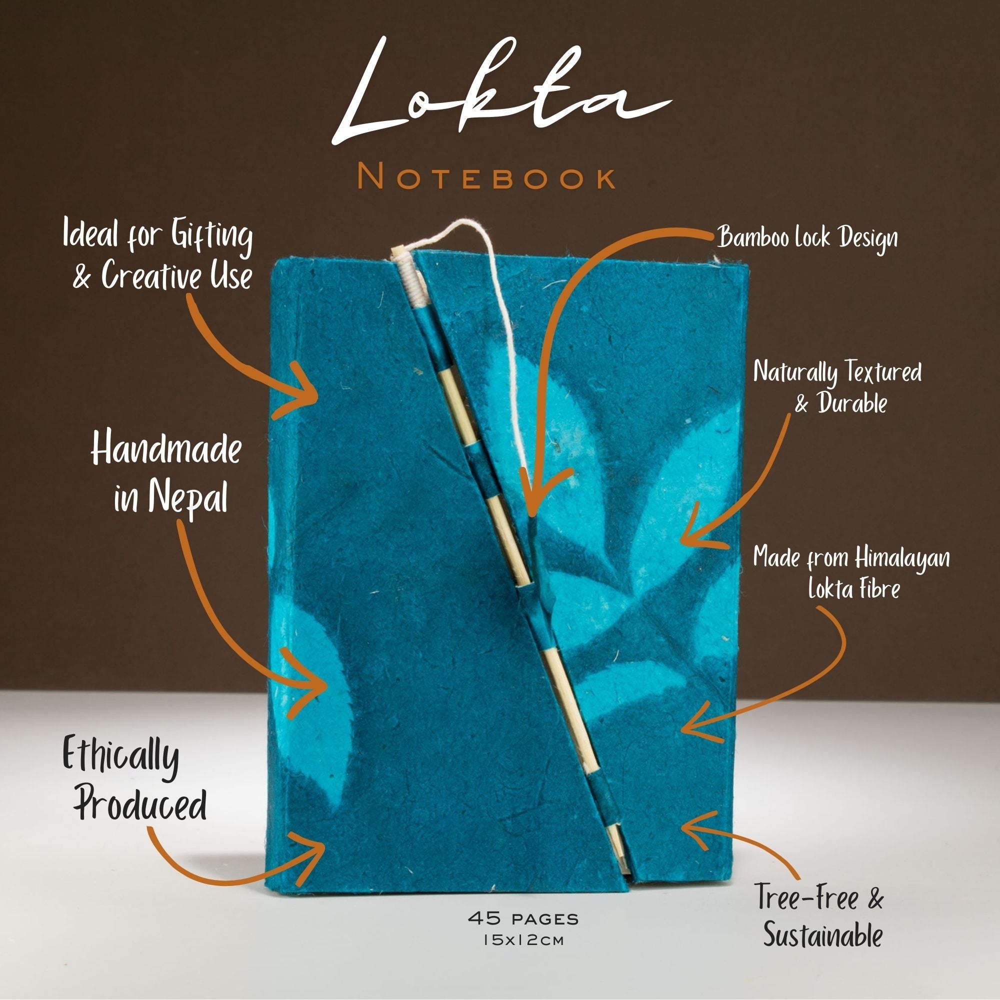 Cuaderno Lokta Bold Floral de bambú con cierre – Mediano (15x12 cm) – 45 Hojas – Azul medianoche