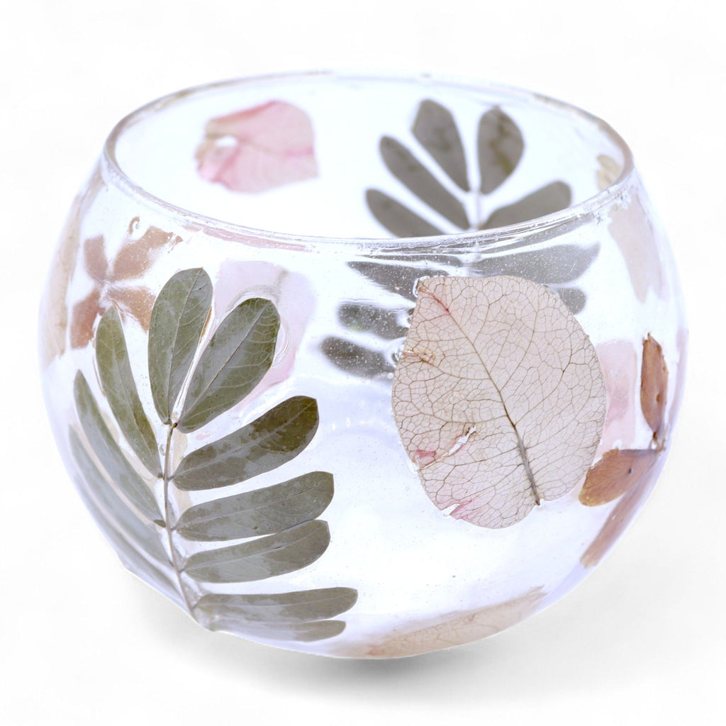 Portavelas de Vidrio Floral Natural - Cuenco - Primavera (8x10cm)