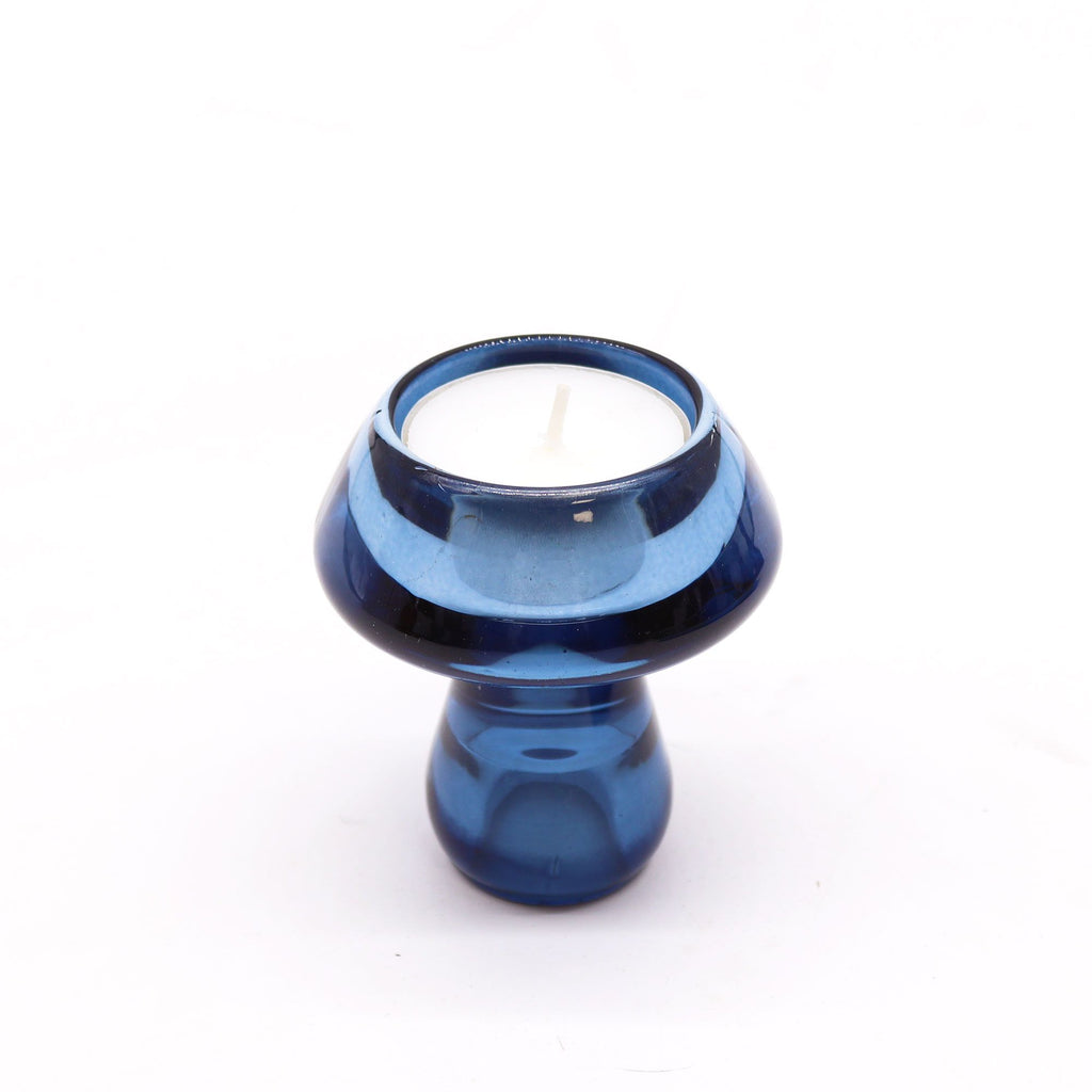 Portavelas reversible con diseño de seta para cena / vela de té - Azul real