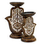 Candelabro de Madera de Mango - Hamsa - Grande 25x18cm