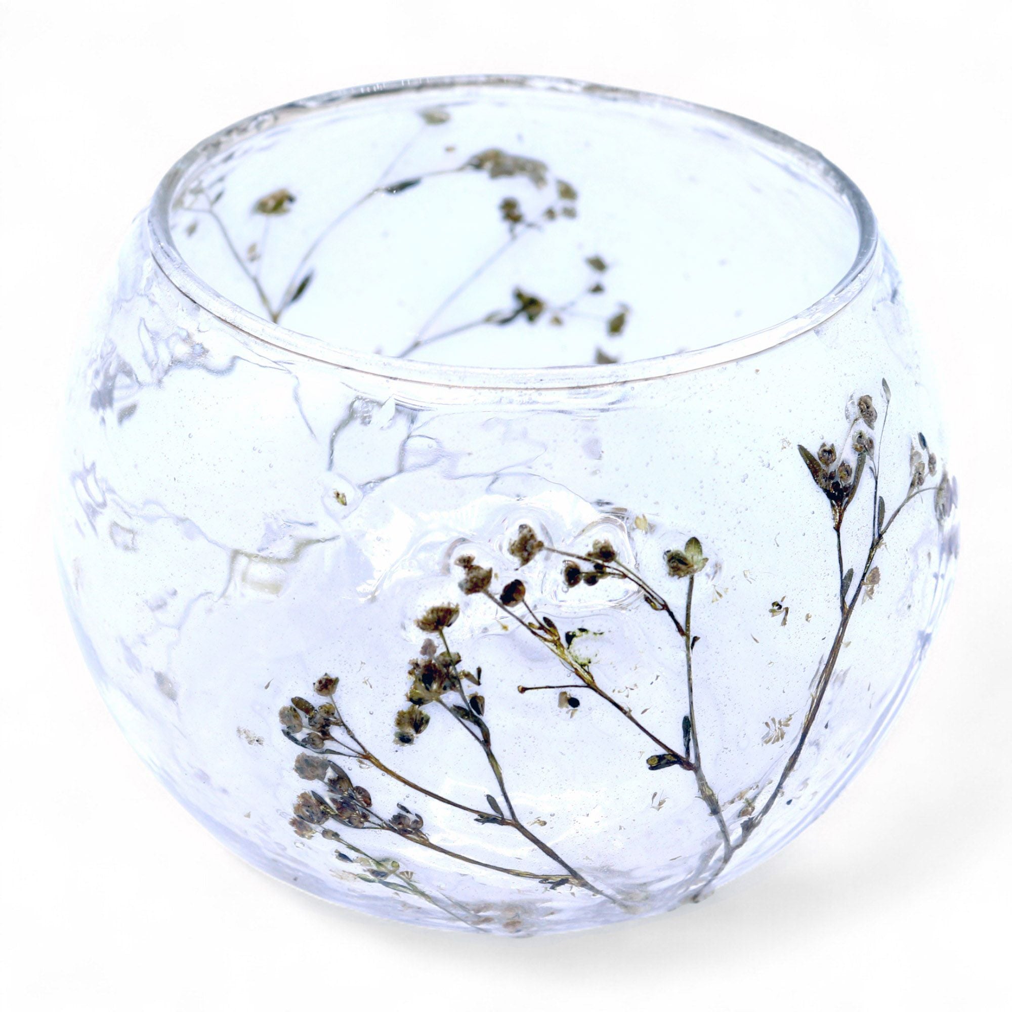 Portavelas de Cristal con Flores Prensadas – Decoración Natural ( 12 modelos diferentes )