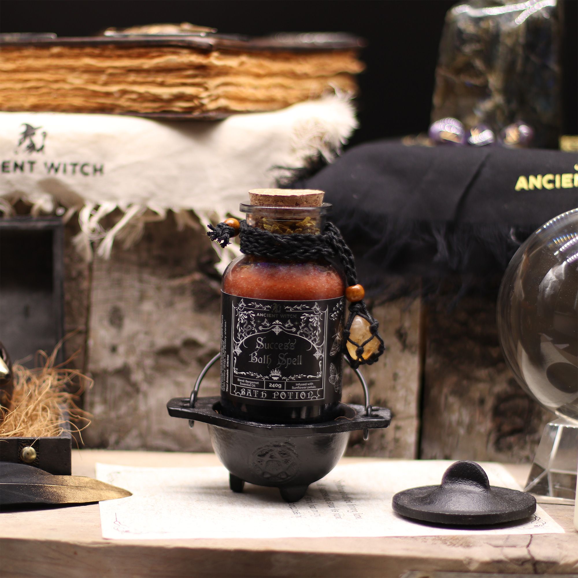 Poción Antiguo Hechizo de Baño de Bruja y amuleto de cristal de citrino - Éxito
