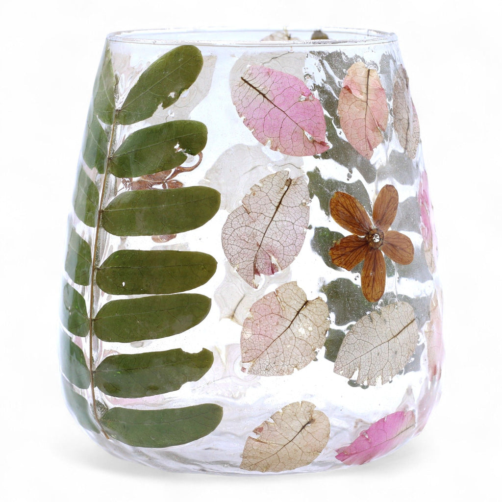 Portavelas de Vidrio floral natural - Jarrón - Primavera (12x11cm)