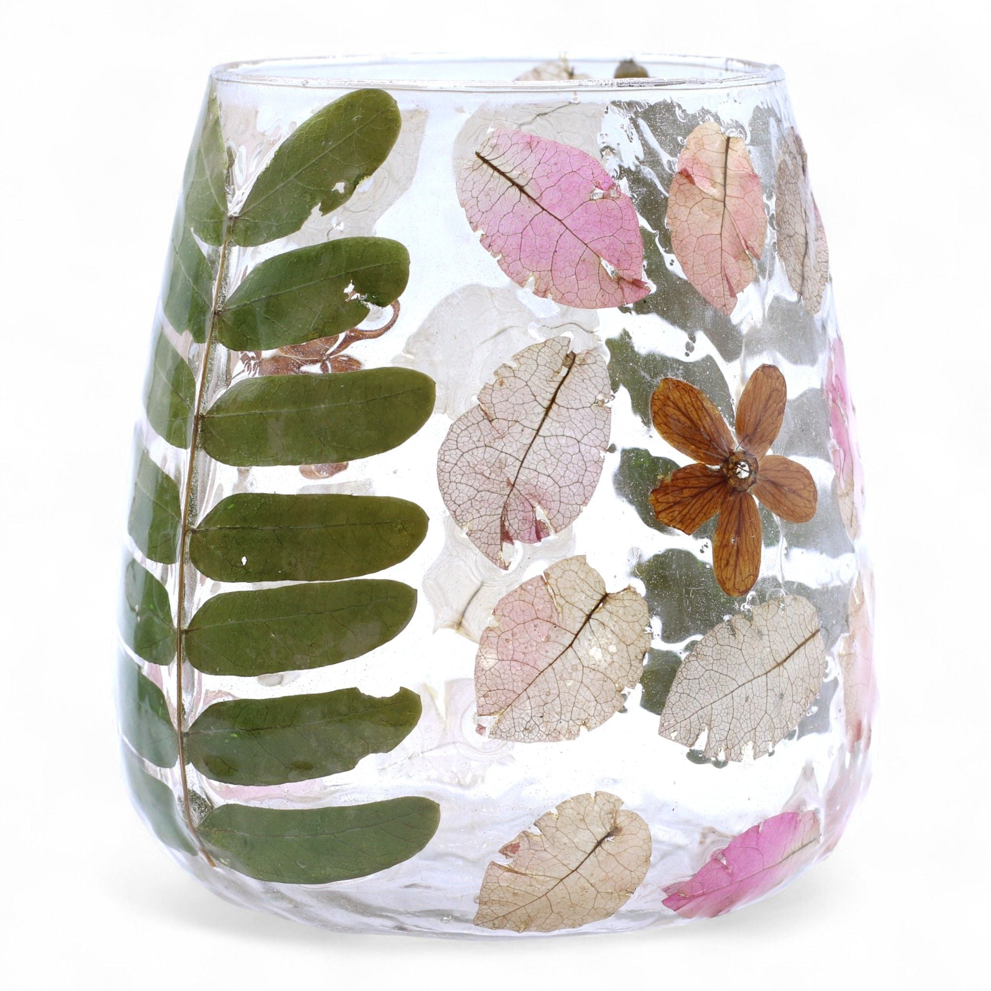 Portavelas de Vidrio floral natural - Jarrón - Primavera (12x11cm)