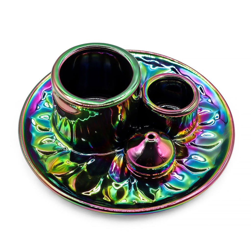 Soporte cerámico para Palo Santo e Incienso - Mandala - Arcoíris Metálico